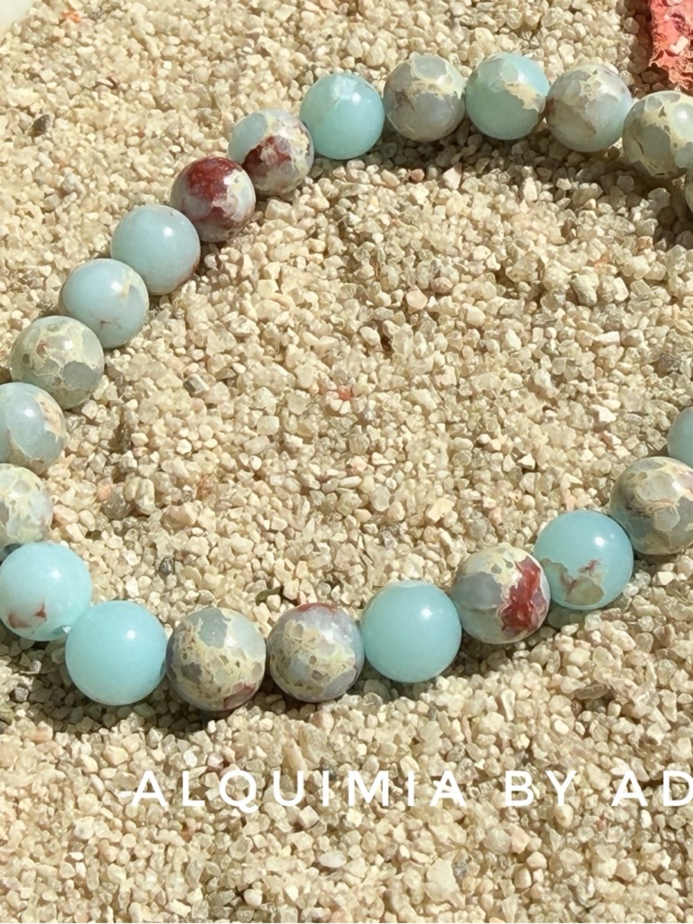 8mm Aquamarine and Earth-Tone  jasper Beaded Bracelet